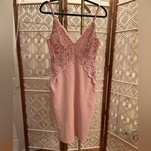 Elegant Pink Lace Sequin Mini Dress